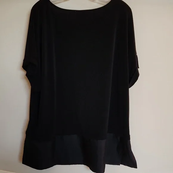 M Magaschoni Woman Short Sleeve 2 Fer Black Blouse Poly Spandex Top Shirt Sheer - Picture 4 of 8